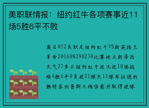 美职联情报:纽约红牛各项赛事近11场5胜6平不败